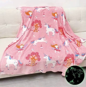 СВЕТЯЩЕЕСЯ В ТЕМНОТЕ ОДЕЯЛО 150Х200 МЯГКИЙ ПЛЕД ДЛЯ ДЕТЕЙ МИЛЫЙ ЕДИНОРОГ