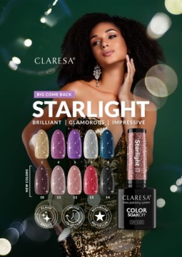 Лак для ногтей Claresa STARLIGHT 1 с золотыми блестками FLASH 5г