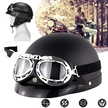 KASK MOTOCYKLOWY Z GOGLAMI OCHRONNYMI, 26X22X15,1CM, DO SKUTEREM, 54-60 CM