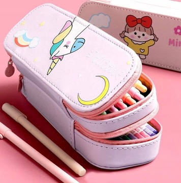 Школьный пенал Единорог, два отделения, фломастеры, мелки, для девочек