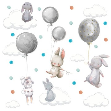 KRÓLIKI BALONY GROSZKI NAKLEJKI ŚCIENNE 100x60