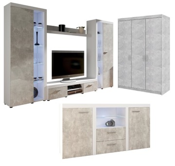 Секция + Комод + Шкаф 3D мебель для гостиной RUMI XL дуб Лефкас