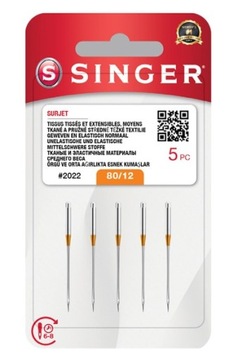 IGŁY PÓŁPŁASKIE OWERLOKOWE SINGER 2022/80 - 5 szt