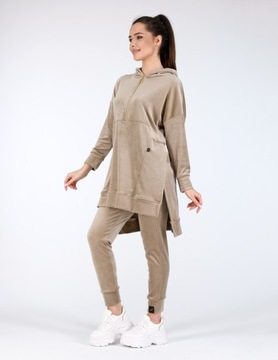 Welurowe dresy damskie LEMA Emi II - bluza welurowa + spodnie beż 4/5XL
