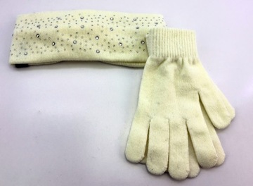 Zestaw zimowy damski opaska na uszy i rękawiczki U.S. Polo Assn. cyrkonie