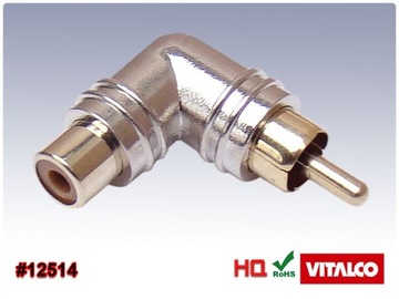 Przejście 1x RCA gn - 1x RCA wt (kątowe)