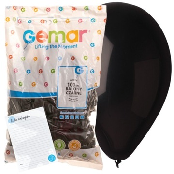Balony czarne GEMAR x100 szt baloniki G90/14 na przyjęcie urodzinowe +lista