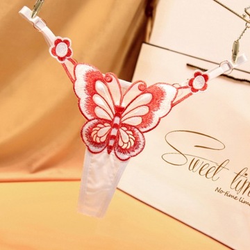 MAJTKI DAMSKIE KORONKOWE STRINGI SEXY BIELIZNA KORONKA Z MOTYLKIEM KOLORY