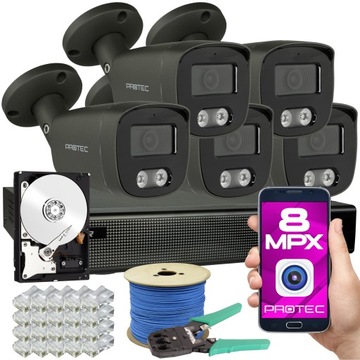 Kompletny monitoring IP 5 kamer 8Mpx zewnętrzne PoE 4K grafitowe 1TB