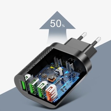 БЫСТРОЕ СЕТЕВОЕ ЗАРЯДНОЕ УСТРОЙСТВО 4X USB QC 3.0 КАБЕЛЬ 3в1