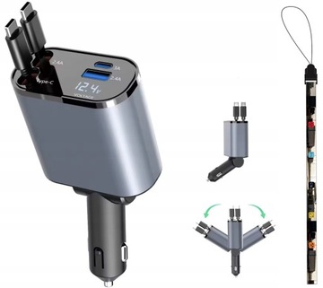 Szybka Ładowarka Samochodowa | 100W 3A | USB-C | 4w1 | + SMYCZ