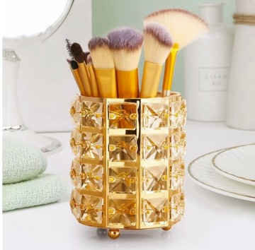 Элегантный органайзер для кистей для макияжа с золотыми кристаллами