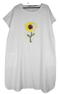 Biała trapezowa sukienka print słonecznik 3XL 46