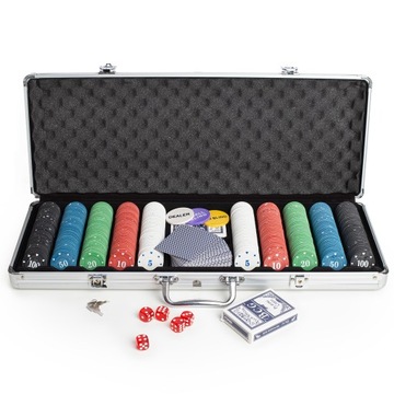 POKER TEXAS ПРЕМИУМ ПОКЕРНЫЙ НАБОР 500 ШТ. ЧИПЫ КАРТЫ ЧЕМОДАН