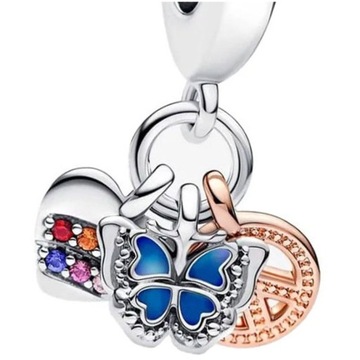 Charms Zawieszka Charms Potrójny Serce Motyl Pacyfka Charmsy Trusky