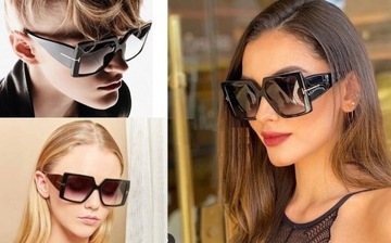 Женские большие квадратные очки с затемненными краями. Черные солнцезащитные очки.