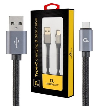 USB-КАБЕЛЬ USB-C ДЛЯ БЫСТРОЙ ЗАРЯДКИ ТЕЛЕФОНА 1,8 м В ПЛЕТЕКЕ БЫСТРАЯ ЗАРЯДКА