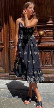 Zara sukienka m 38 haft ażurowa czarna plecy