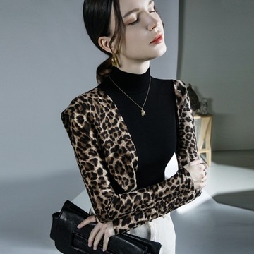 Modna Bluzka Pod Spód Dla Kobiet Z Falbanką I Wzorem Leoparda
