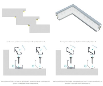 Profil aluminiowy H 30°/60° 1m Srebrny z kloszem