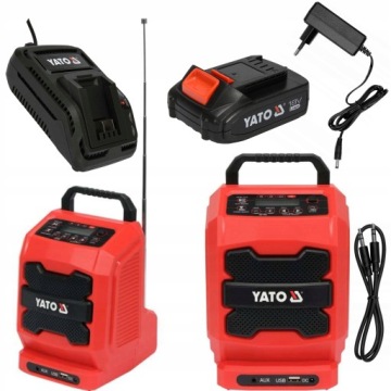 СТРОИТЕЛЬНАЯ РАДИО YATO С АККУМУЛЯТОРОМ И СЕТЬЮ +2 Ач