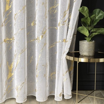 ГОТОВАЯ ШТОРА С ЗОЛОТЫМ ПРИНТОМ ЭТАМИН БЕЛЫЙ СВИНЦОВЫЙ - 200x230