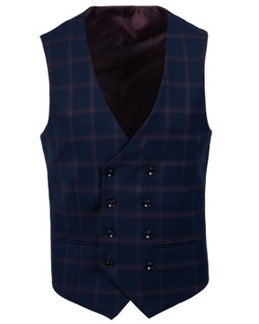 Kamizelka męska elegancka granatowa w krate do garnituru wizytowa - 58