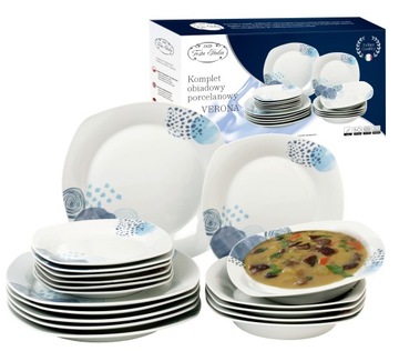 Serwis talerzy zestaw komplet OBIADOWY 18el 6 osób porcelana wzór KSZTAŁTY