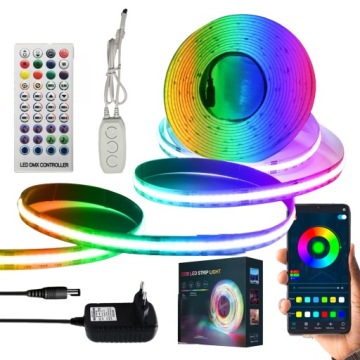 TAŚMA LED 5M COB NEON RGBIC 576LEDM WS2811 BLUETOOTH APLIKACJA PILOT ZESTAW