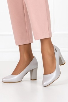 ТУФЛИ ЖЕНСКИЕ НА ДЕКОРАТИВНОМ КАБЛУКЕ, ЖЕМЧУГ, КОЖАНАЯ Стелька, размер 37