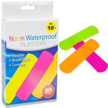 PLASTRY OPATRUNKOWE komplet 40 Neonowych Plastrów Wodoodpornych z Silikonem
