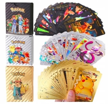 KARTY POKEMON 3w1 165 sztuk ZŁOTE CZARNE SREBRNE WODOODPORNE KOLEKCJONERSKI