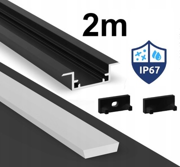 PROFIL LED DO ŁAZIENKI HERMETYCZNY WODOODPORNY P11-2 CZARNY ZESTAW 2M