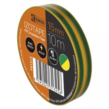Taśma izolacyjna PVC 15mm 10m żółto-zielona F61515