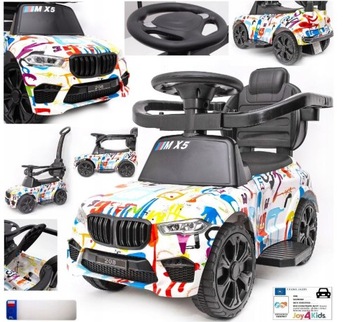 Jeździk sportowy MX5 z rączką do pchania dźwięki LEDy LAKIER CAMO GRAFFITI