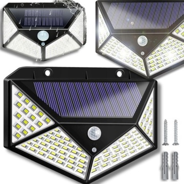LAMPA SOLARNA NAŚCIENNA OGRODOWA CZUJNIK RUCHU ZMIERZCHU 100 LED MOCNA