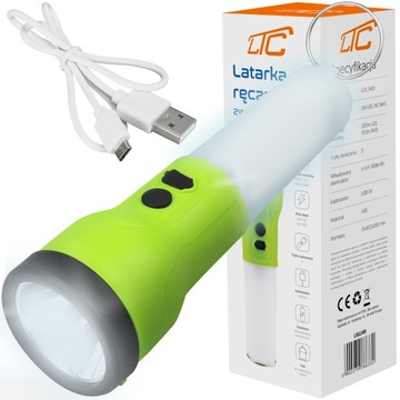 МОЩНЫЙ ФОНАРИК СВЕТОДИОДНАЯ ЛАМПА 2в1 РУКОЯТКА С АККУМУЛЯТОРОМ USB