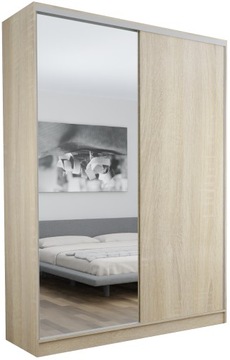 SZAFA PRZESUWNA GARDEROBA - 2D NEVADA 110X250 LUSTRO PŁYTA DĄB SONOMA