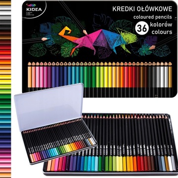 KREDKI KIDEA W METALOWYM PUDEŁKU 36 kolor OŁÓWKOWE