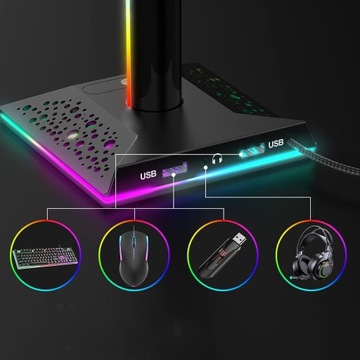 подставка, держатель для наушников, RGB-подсветка, 2 зарядные устройства USB