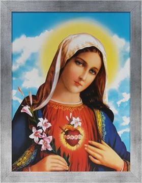 OBRAZ 45x35 MARYJA SERCE MARYI SREBRNA RAMA