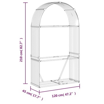 STOJAK NA DREWNO SREBRNY 120X45X210CM STAL GALWANIZOWANA