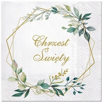 Serwetki papierowe 33x33cm na chrzciny CHRZEST ŚWIĘTY białe ozdobne 20sztuk