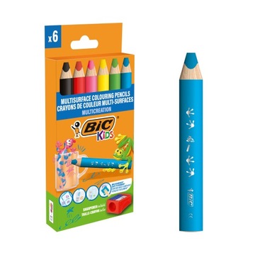 BIC MULTISURFACE KREDKI OŁÓWKOWE GRUBE DO POWIERZCHNI 6 KOLORÓW TEMPERÓWKA