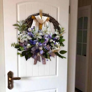 Большой пасхальный венок на входную дверь, 40 см.