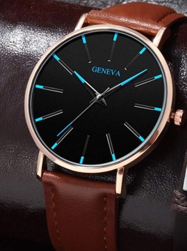 Zegarek męski Geneva brązowy pasek skórzany z bransoletkami
