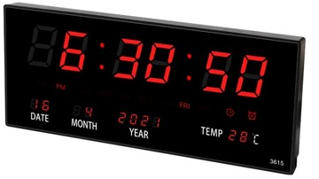 ZEGAR ŚCIENNY ELEKTRONICZNY CYFROWY DUŻY LED Cichy Temperatura Data 36cm