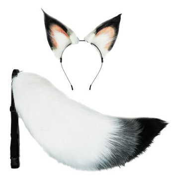 2x Pluszowe uszy i ogon Lolita Cosplay Furry Wolf z długim ogonem 65 cm