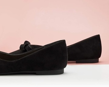 СЛИПОНЫ ЖЕНСКИЕ БАЛЕТКИ С БАНТОМ, ЧЕРНЫЕ НА НИЗКОМ КАБЛУКЕ, размер 39