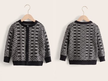Shein czarny kardigan w geometryczny wzór 110 cm